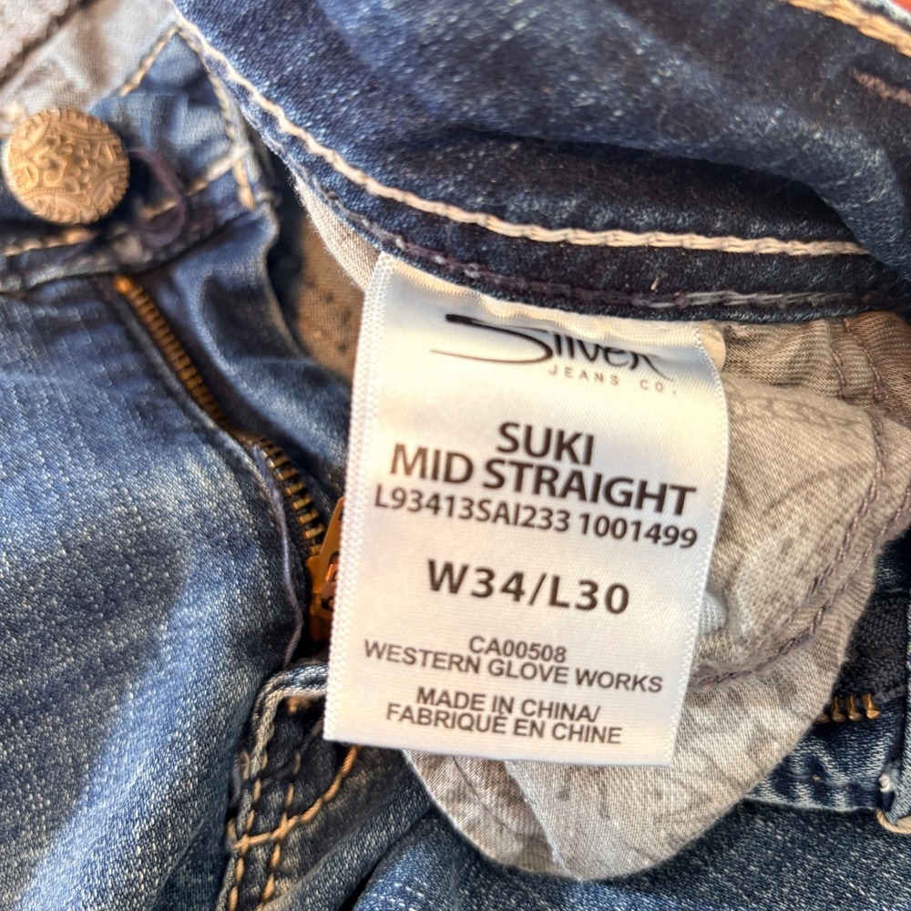 Silver Jeans Co Suki Straight Leg Jean Women W34 L30 Mid Rise Stretch Blue Denim - Picture 5 of 10